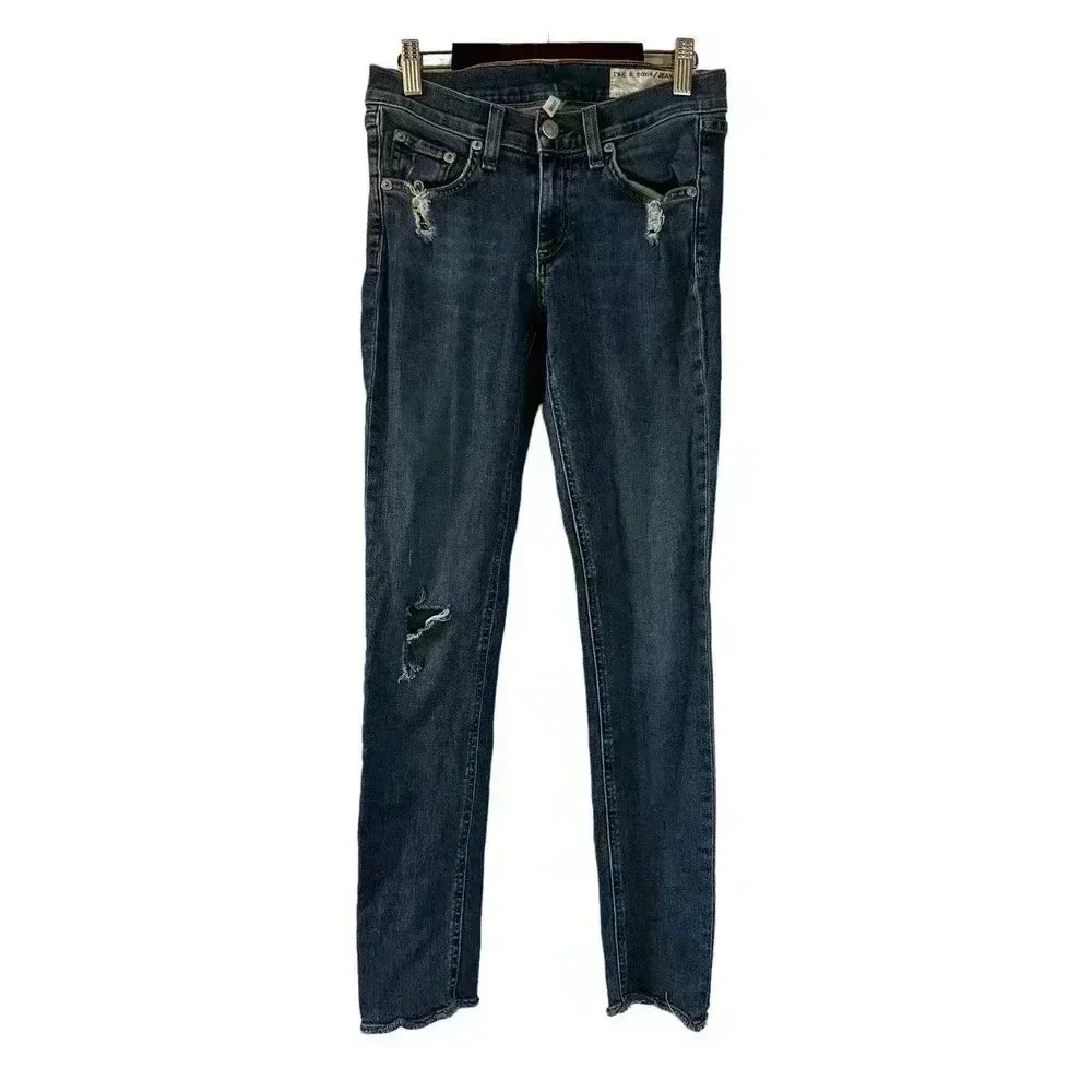 RAG & BONE Women's  Skinny Distressed La Paz Blue Jeans SIZE 25